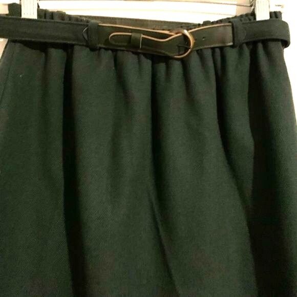 Hunter Green Midi Skirt With Belt Vintage 11-12 Made In USA Elastic Waist Cotton - Picture 5 of 10